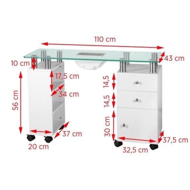 Manicure table GLASS with dust collector 013B Manicure table GLASS with dust collector 013B