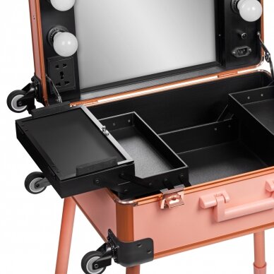 Nešiojamas kosmetinis lagaminas su apšvietimu, T-27, rožinio aukso spalvos 4