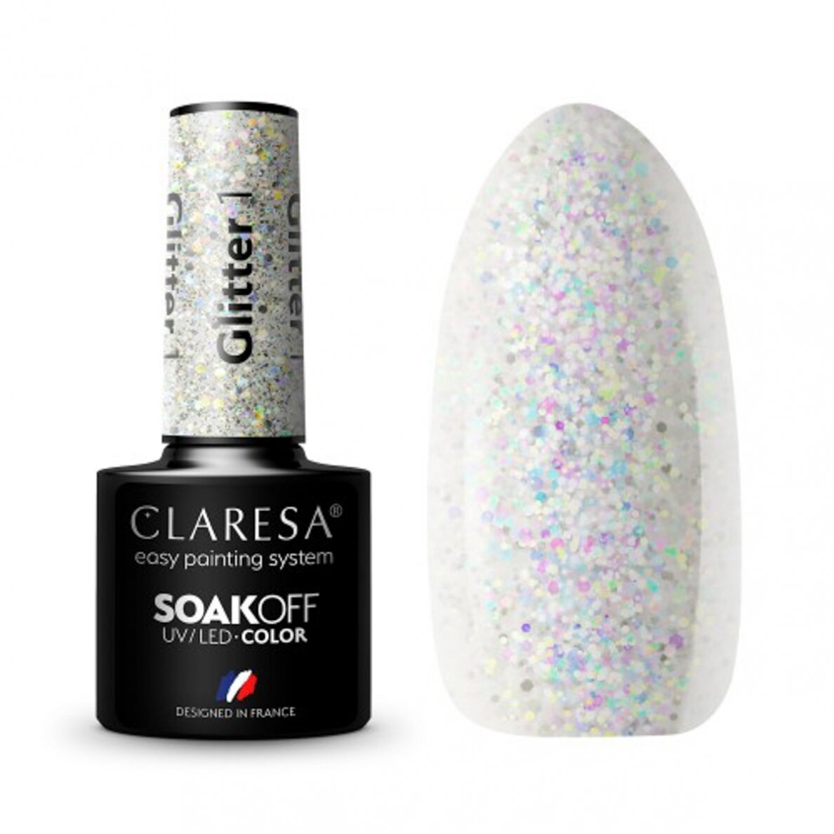 Hibridinis nagų lakas CLARESA GLITTER 1, 5g Hibridinis nagų lakas CLARESA GLITTER 1, 5g