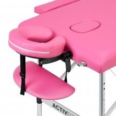 Aliuminio rėmo, sulankstomas masažo stalas Activ Fizjo, 2 segmentai, rausvos ir chromo sp.