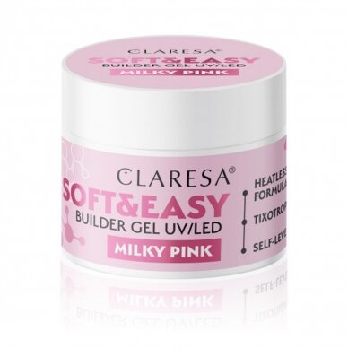 Claresa statybinis nagų priauginimo gelis Soft&Easy gel, Milky Pink, 45g