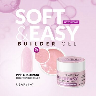 Claresa statybinis nagų priauginimo gelis Soft&Easy gel pink champagne 12g 3