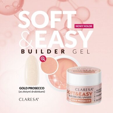 Claresa statybinis nagų priauginimo gelis Soft&Easy gel, gold Prosecco 12g 3