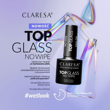 CLARESA Top Glass No wipe gelinis viršutinis sluoksnis, be lipnumo, 5g 1