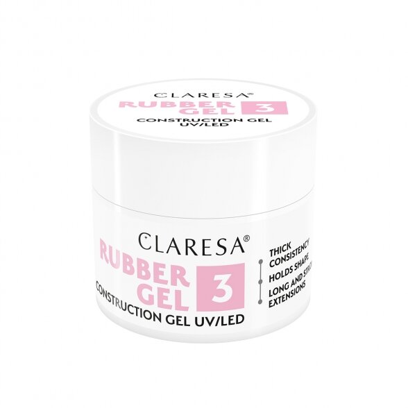 CLARESA RUBBER GEL statybinis, priauginimo gelis 3, 12g CLARESA RUBBER GEL statybinis, priauginimo gelis 3, 12g