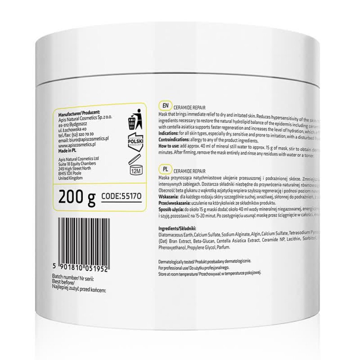 „Apis Ceramide Repair“ raminamoji alginatinė kaukė su keramidais ir beta gliukanu, 200 g 1 „Apis Ceramide Repair“ raminamoji alginatinė kaukė su keramidais ir beta gliukanu, 200 g 1
