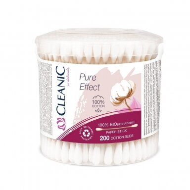 Чесание ушей. Cleanic Pure Effect, поп. со ножкой 200 шт., пластиковая круглая коробка.
