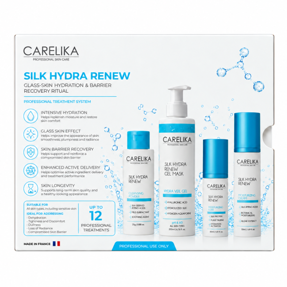 CARELIKA SILK HYDRA RENEW rinkinys, Drėkinimas ir odos bajero atkūrimas 4 CARELIKA SILK HYDRA RENEW rinkinys, Drėkinimas ir odos bajero atkūrimas 4