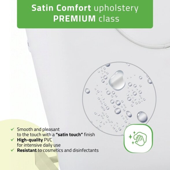 Estella ERGO 2 elektrinis šildomas kosmetologinis stalas masažams ir SPA procedūroms, „Satin Comfort“ K701, baltas 3 Estella ERGO 2 elektrinis šildomas kosmetologinis stalas masažams ir SPA procedūroms, „Satin Comfort“ K701, baltas 3