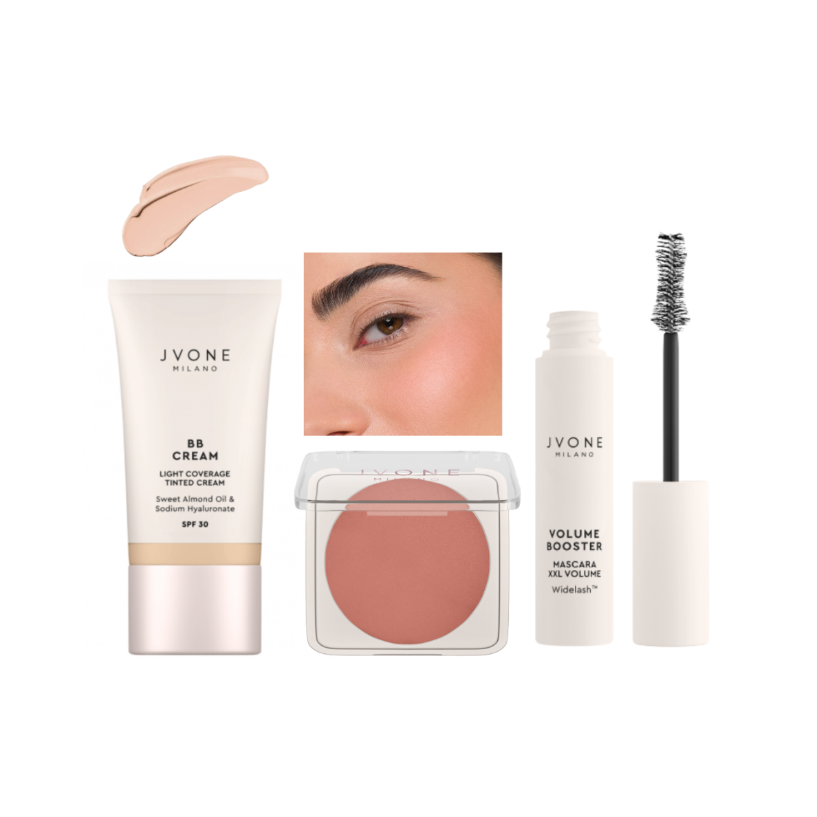 Jvone Milano BB kemas LIGHT+ Skaistalai NUDE + VOLUME BOOSTER blakstienų tušas Jvone Milano BB kemas LIGHT+ Skaistalai NUDE + VOLUME BOOSTER blakstienų tušas