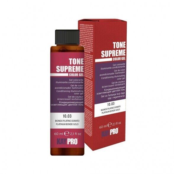 Kay Pro toneris Tone Supreme su Ikru ekstraktu, 10.03 PLATINUM BLONDE GOLD atspalvis, 60ml Kay Pro toneris Tone Supreme su Ikru ekstraktu, 10.03 PLATINUM BLONDE GOLD atspalvis, 60ml
