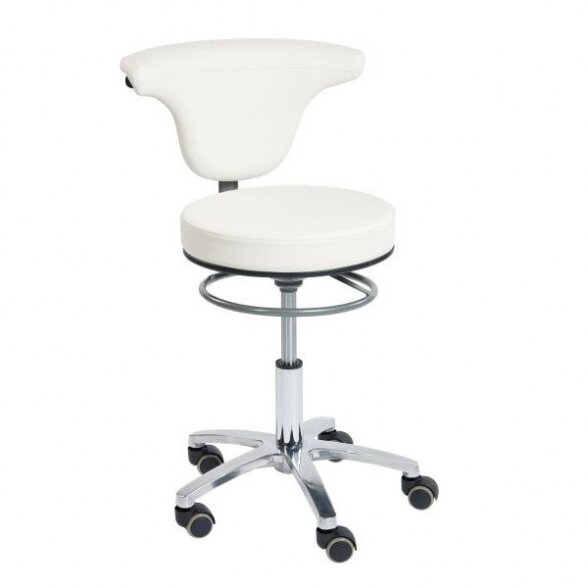 Meistro kėdutė SIBEL SWIVEL BACK BEAUTY STOOL, balta Meistro kėdutė SIBEL SWIVEL BACK BEAUTY STOOL, balta