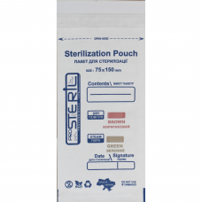 PRO STERIL Vienkartinis sterilizavimo maišelis 75x150 mm, su 5 klasės cheminiu indikatoriumi, 100vnt., balti