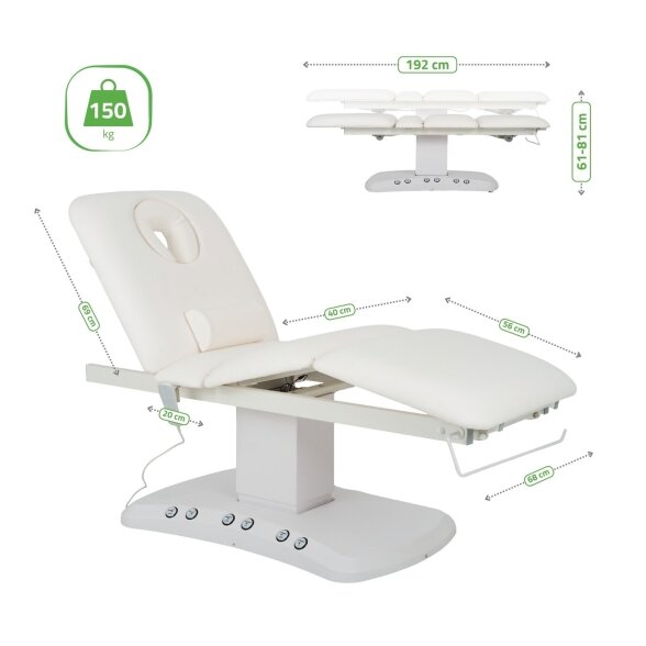 Serenity ERGO 4 elektrinis šildomas kosmetologinis stalas masažams ir SPA procedūroms, „Satin Comfort“ K701, baltas 9