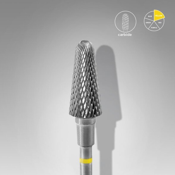 Staleks carbide milling cutter tip rounded cone, yellow, 6mm, working part 14mm Staleks carbide milling cutter tip rounded cone, yellow, 6mm, working part 14mm
