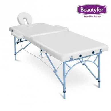 Sulankstomas masažo stalas su aliuminio rėmu, baltos sp.