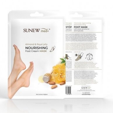 SUNEWmed+ kojinės/kaukė 1 vnt. FOOT MASK WITH SWEET ALMOND OIL AND ROYAL JELLY