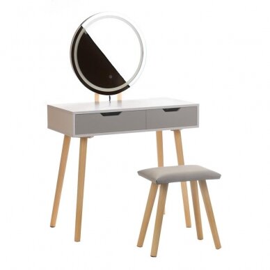 Tualetinis staliukas baltas ANJA W1 veidrodis + LED + taburetė
