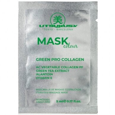 Utsukusy įmasažuojama, sterili veido kaukė COLOUR GREEN MASK Pro Collagen, 5ml