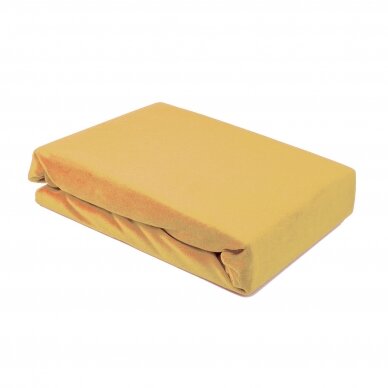 Veliurinė kosmetologinio gulto paklodė su guma 100 x 215 cm, geltona