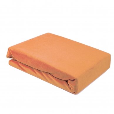 Veliurinė kosmetologinio gulto paklodė su guma 100 x 215 cm, persikų sp.