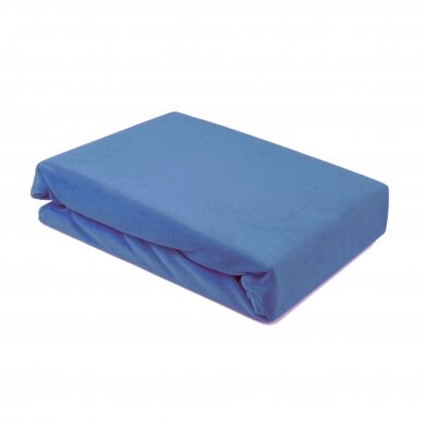Veliurinė kosmetologinio gulto paklodė su guma 100 x 215 cm, mėlyna